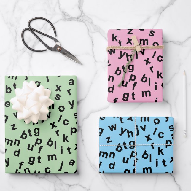Black Alphabet Letters Design  Wrapping Paper Sheet (Front)