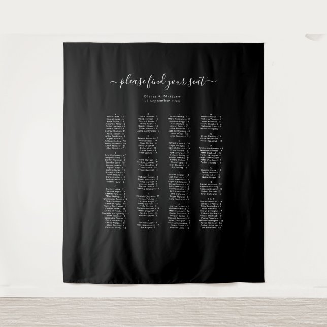 Black Alphabetical Wedding Seating Chart Backdrop  Tapestry (Front)