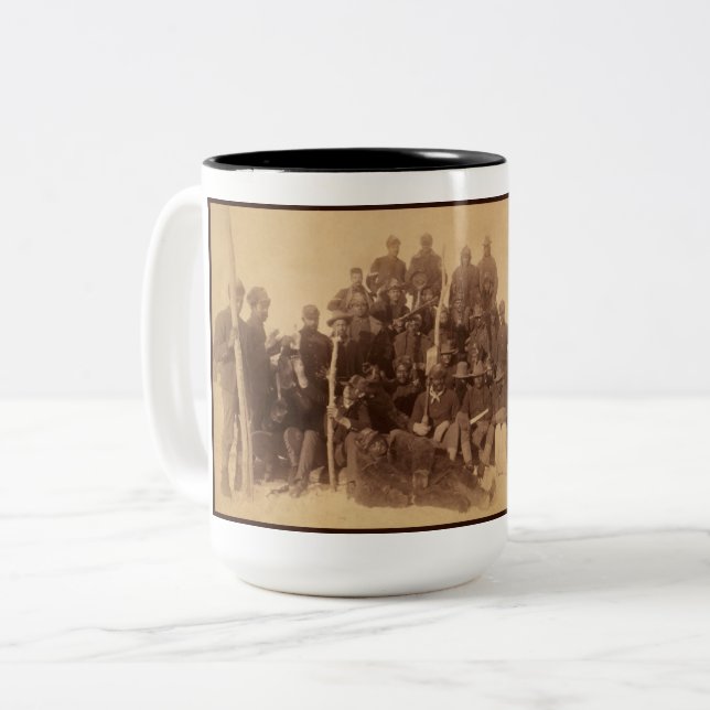 Black American Fighting Cavalry: Buffalo Warriors Two-Tone Coffee Mug (Front Left)