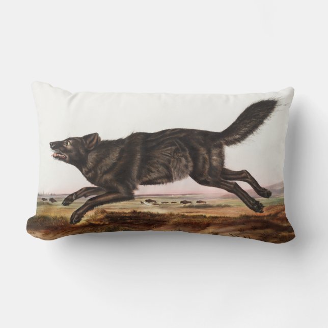 Black American Wolf (Canis lupus) Illustration Lumbar Cushion (Front)