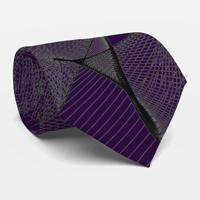 Black Amethyst & Silver Lace "Spider Web" Tie (Rolled)