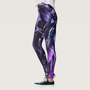 Black Amethyst Splash, Dark Purple Abstract Leggings