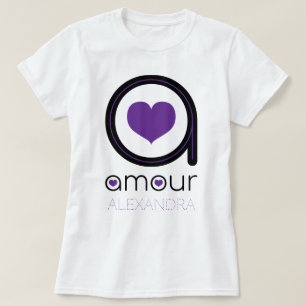 Black Amour Love, Purple Heart, Name Customised T-Shirt