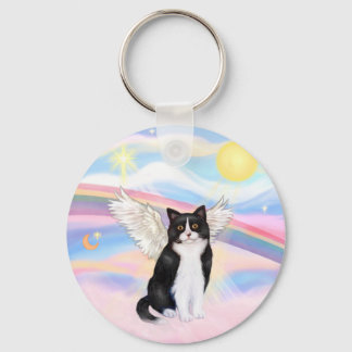 Black &amp; White Cat - Clouds Key Ring