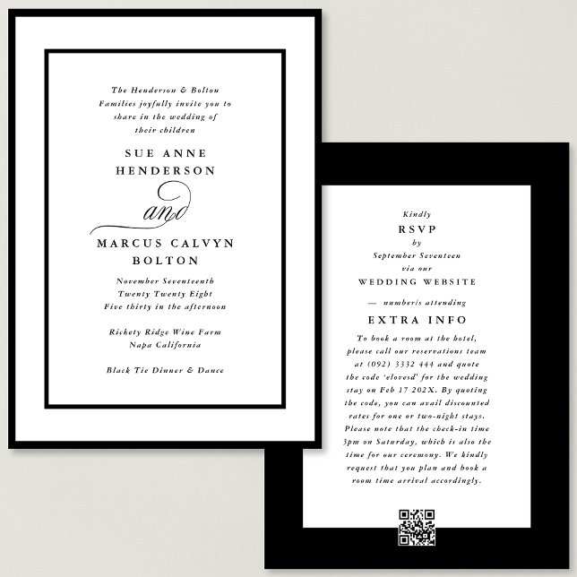 Black Ampersand all in one RSVP DETAILS Wedding Invitation (Creator Uploaded)