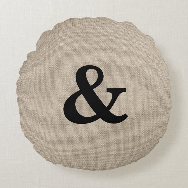 Black Ampersand Round Throw Pillow (Front)