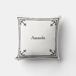 Black Anchor Border on White Cushion