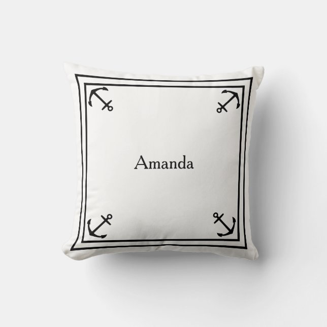 Black Anchor Border on White Cushion (Front)