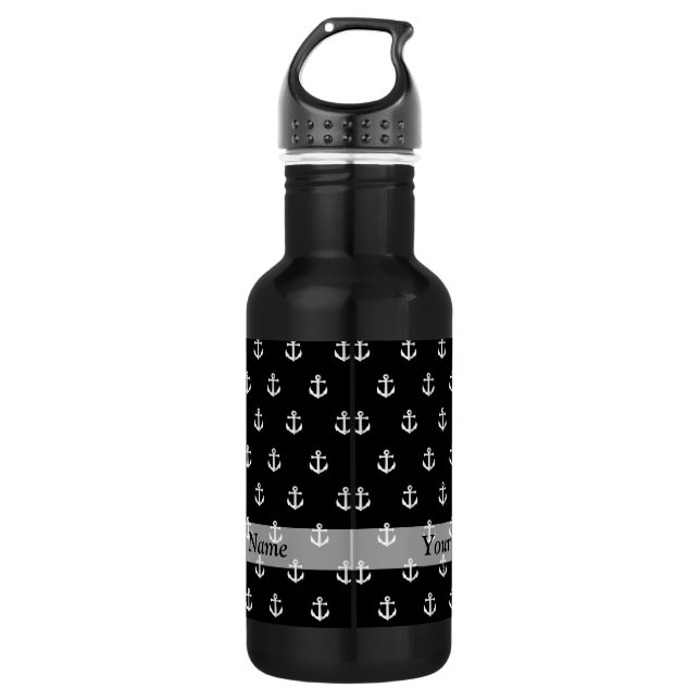 Black anchor pattern 532 ml water bottle (Front)