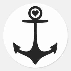Black Anchor with heart Classic Round Sticker