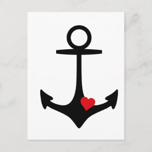 Black Anchor with heart Postcard