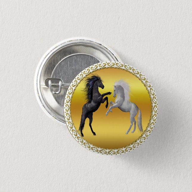 Black and a white Horse that are fighting 3 Cm Round Badge (Front & Back)