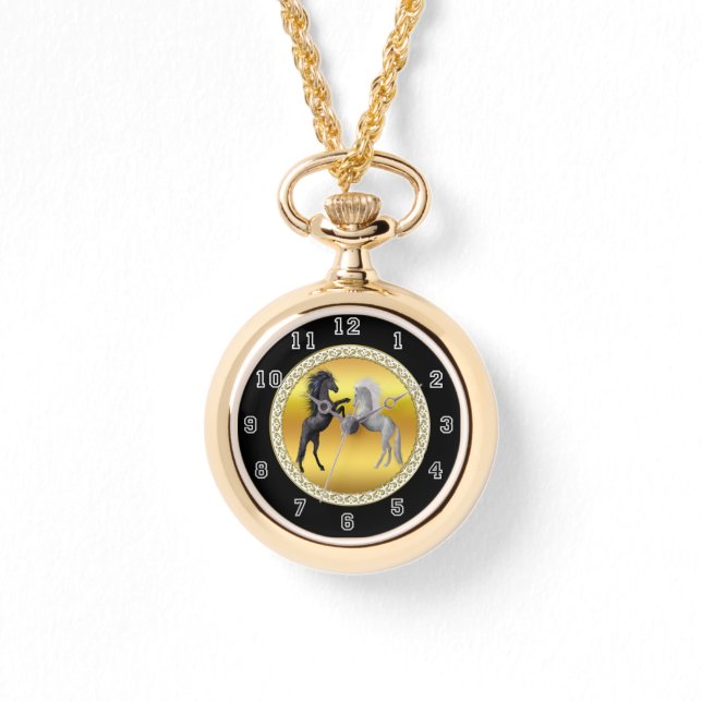 Black and a white Horse that are fighting Watch (Front)