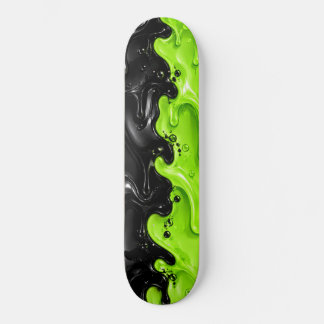 Black and Acid Green Liquid Swirl Melting Glossy Skateboard