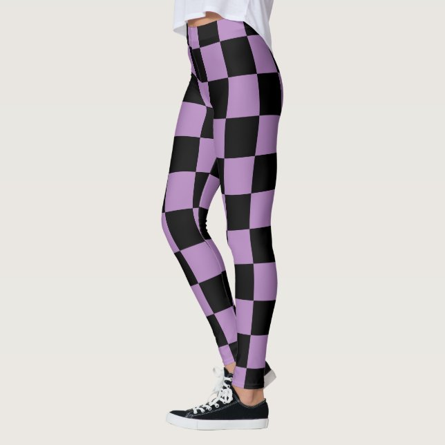 Black and African Violet Square Pattern Leggings (Left)