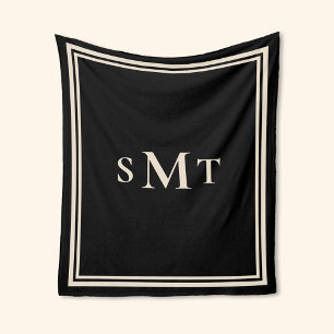 Black and Almond Three Letter Monogram Fleece Blanket