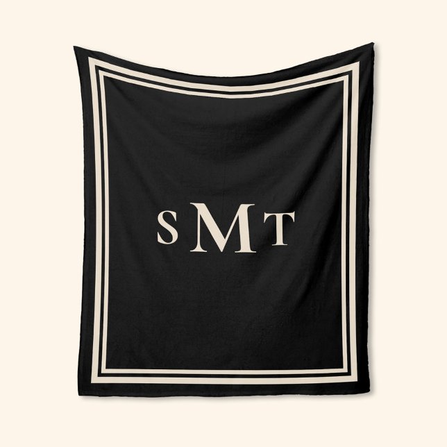 Black and Almond Three Letter Monogram Fleece Blanket (Creator Uploaded)