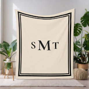 Black and Almond Three Letter Monogram Fleece Blanket