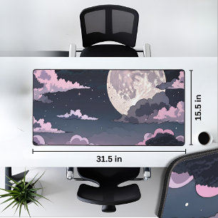 Black and Anime Sky Full Moon Desk Mat