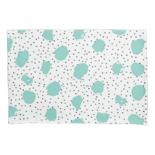 Black and Aqua Blue Abstract Dots Pattern Pillowcase