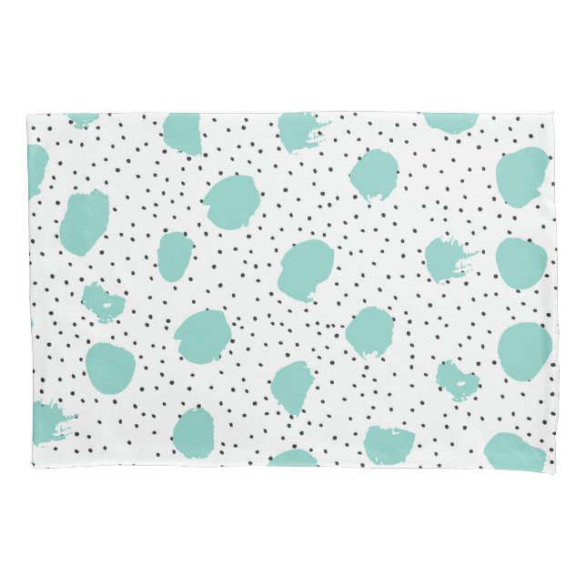 Black and Aqua Blue Abstract Dots Pattern Pillowcase (Front)