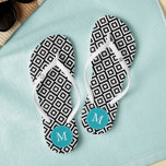 Black and Aqua Diamonds Monogrammed Jandals<br><div class="desc">Fun and trendy geometric pattern and monogram design. Perfect for brides,  bridesmaids,  bridal parties,  birthdays,  summer gifts,  etc.</div>