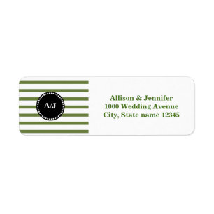Black and Aqua Monogram Stripe Return Address
