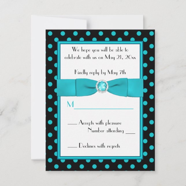 Black and Aqua Polka Dot Reply Card (Front)