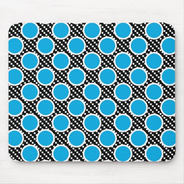 Black and Aqua Polka Dots Mouse Pad (Front)