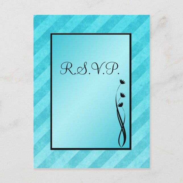 Black and Aqua Stripe R.S.V.P Postcard (Front)