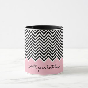 Black and baby pink Modern Chevron Custom TEXT Mug