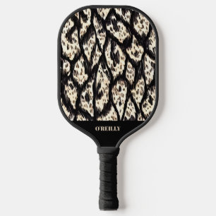 Black and Beige Animal Print Modern Monogram Pickleball Paddle