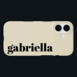 Black and Beige Bold Typography Personalised Name  iPhone 16 Case<br><div class="desc">Bold Modern Typography Personalised Name Phone Case in Black and Beige</div>
