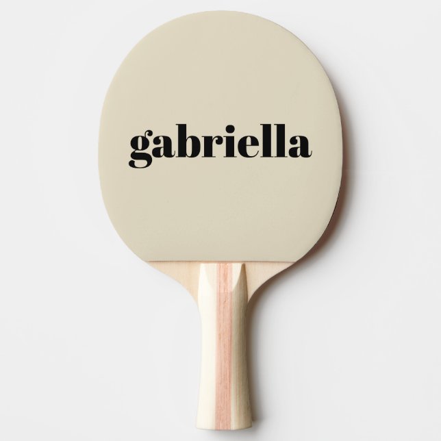 Black and Beige Bold Typography Personalised Name Ping Pong Paddle (Front)