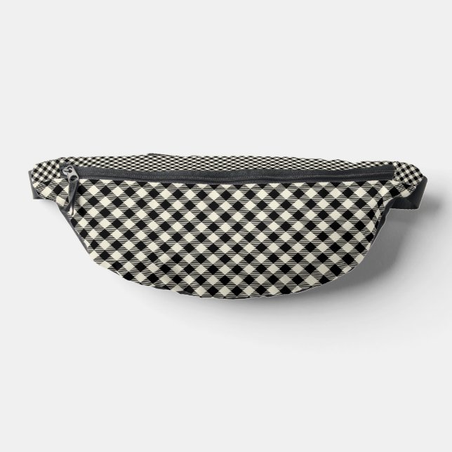 Black and Beige Diagonal Gingham Plaid Pattern Bum Bags (Lay Down)