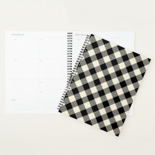 Black and Beige Diagonal Gingham Plaid Pattern Planner
