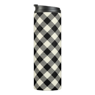 Black and Beige Diagonal Gingham Plaid Pattern Thermal Tumbler