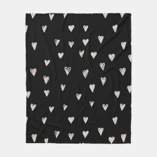 Black And Beige Doodles Cute Heart Pattern  Fleece Blanket