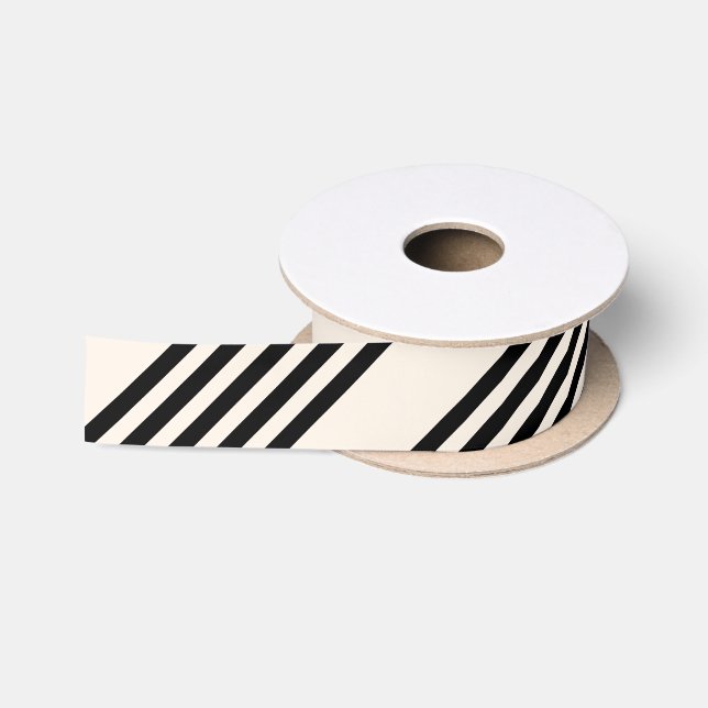 Black and beige five stripe pattern satin ribbon (Spool)