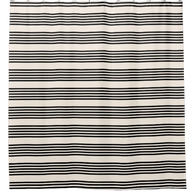 Black and beige five stripe pattern shower curtain (Front)