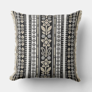 Black and Beige Floral Striped Throw Pillow