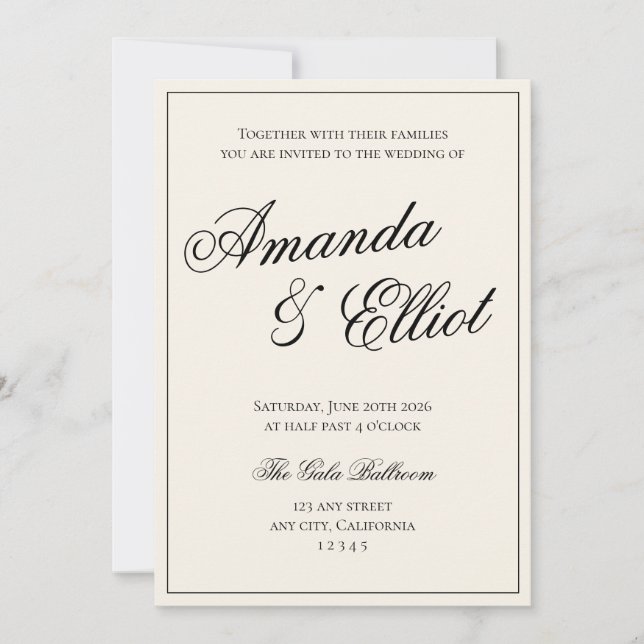 Black and Beige Minimalist Script Wedding  Invitation (Front)