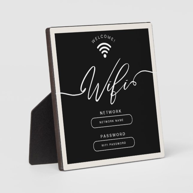 Black and Beige Minimalist Simple Wifi Zone  Plaque (Front)