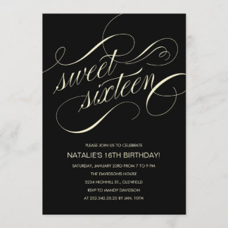 Black and Beige Sweet Sixteen Party Invitations