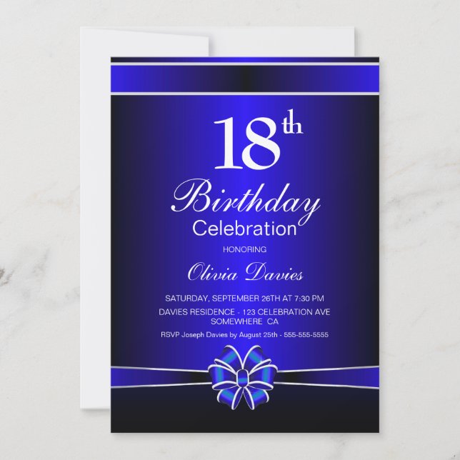 Black and Blue 18th Birthday Celebration Invitation (Front)