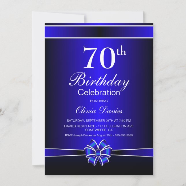 Black and Blue 70th Birthday Celebration Invitation (Front)