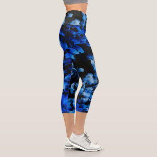 Black and Blue Abstract Capri Leggings