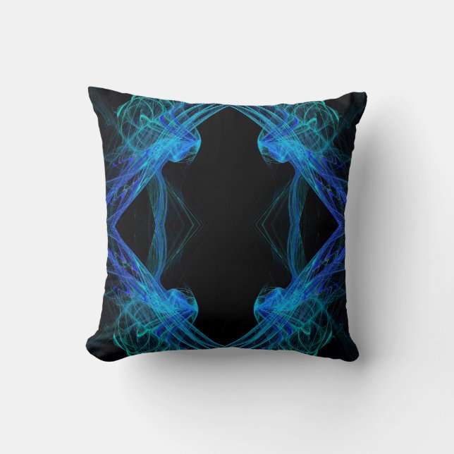 Black and Blue Abstract Fractal Pillow (Front)