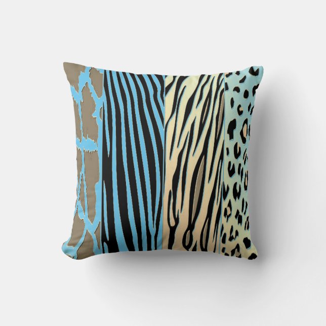 Black And Blue Animal Printed Zebra Stripe Pillow (Front)