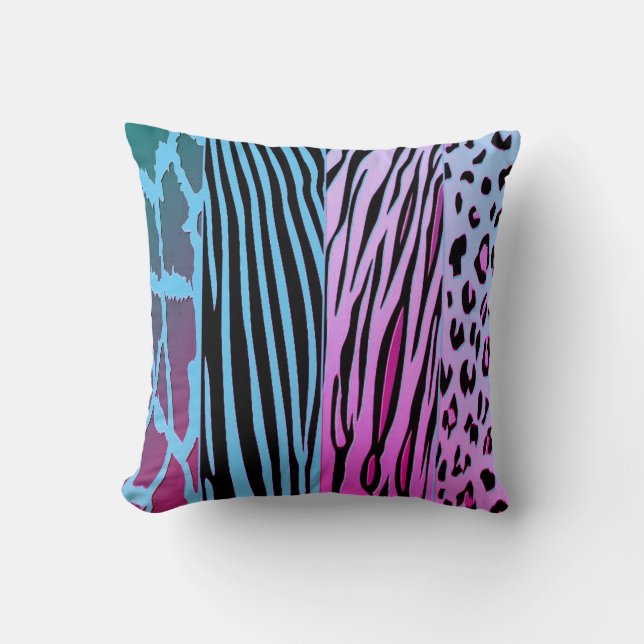 Black And Blue Animal Printed Zebra Stripe Pillow (Front)